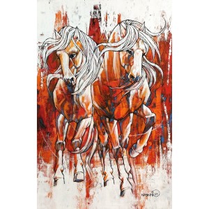 Momin Khan, 30 x 48 Inch, Acrylic on Canvas, Horse Painting, AC-MK-119
